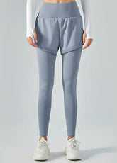 False Two Pieces Sports Leggings with Pockets Shorts