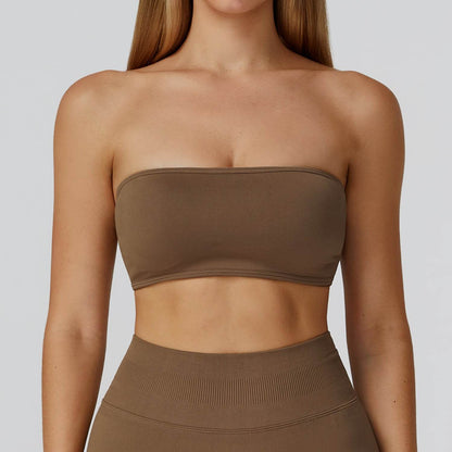 Strapless Bandeau Sport Bra Crop Sleeveless Yoga Tube Top
