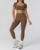 Athletic Wear with Short Sleeve Crop Top and Legging