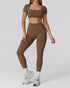 Athletic Wear with Short Sleeve Crop Top and Legging
