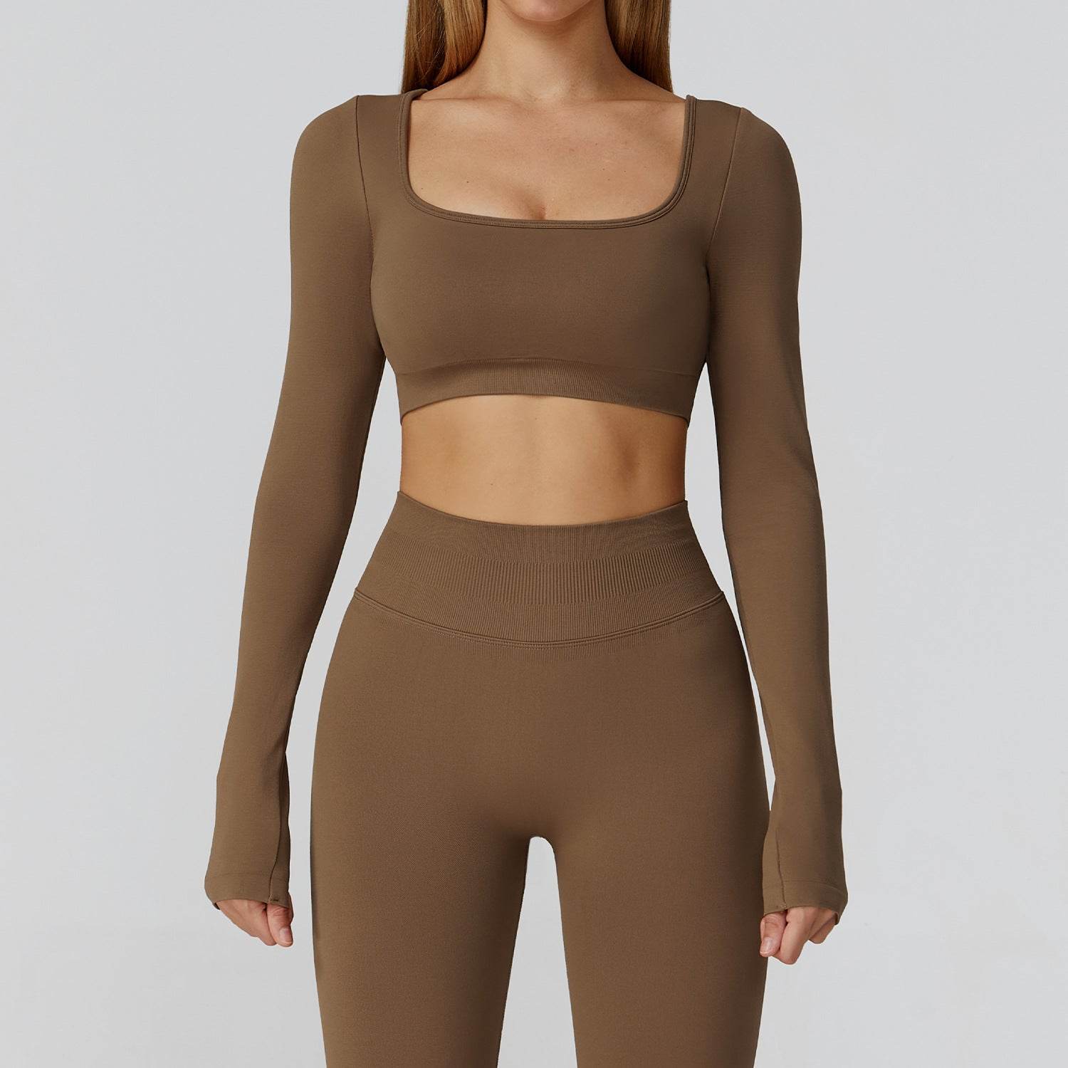 Long Sleeve Crop Top Yoga T-Shirt with Built in Bra