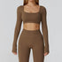 Long Sleeve Crop Top Yoga T-Shirt with Built in Bra