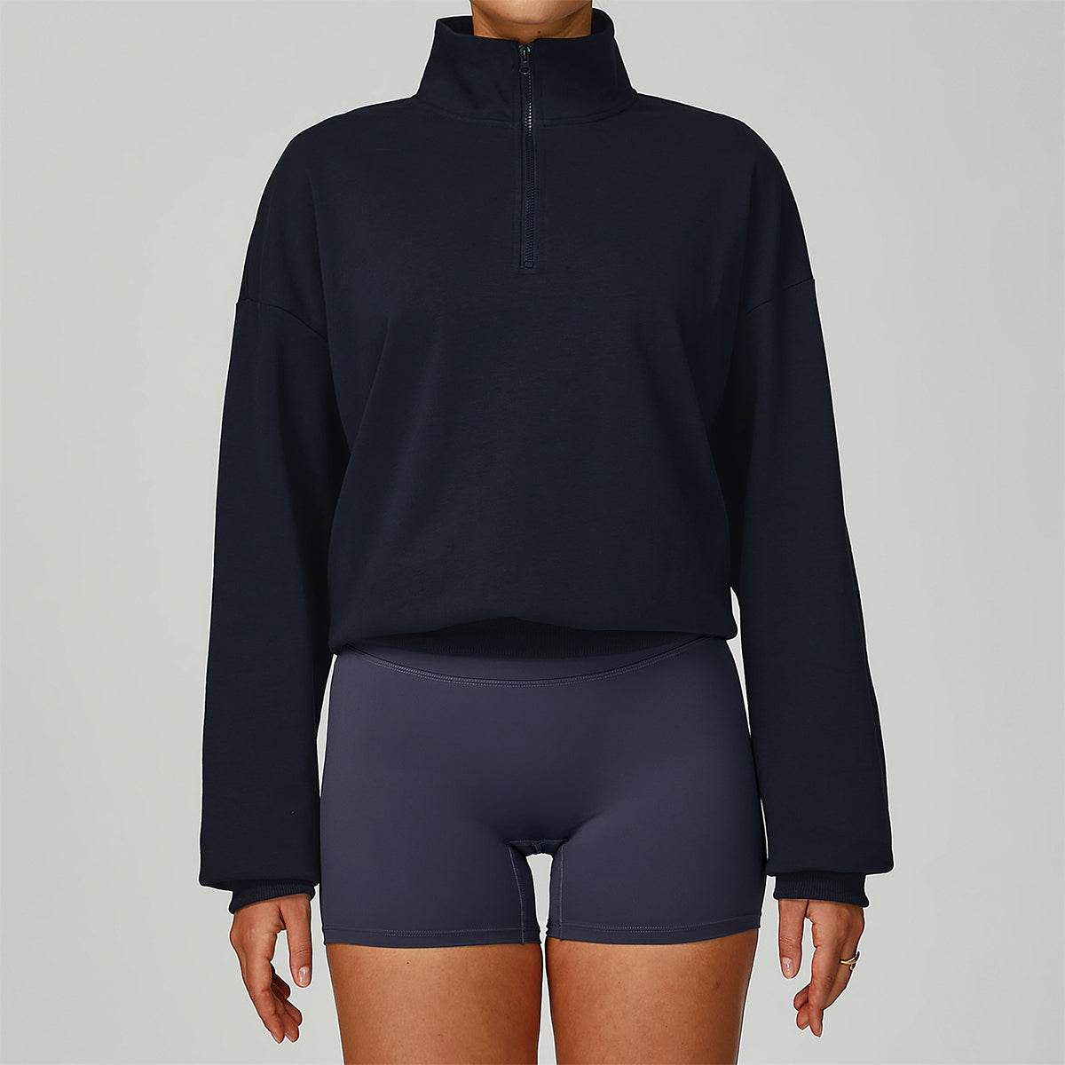 Half Zip Long Sleeve Crop Top Sports Sweatshirt