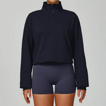 Half Zip Long Sleeve Crop Top Sports Sweatshirt