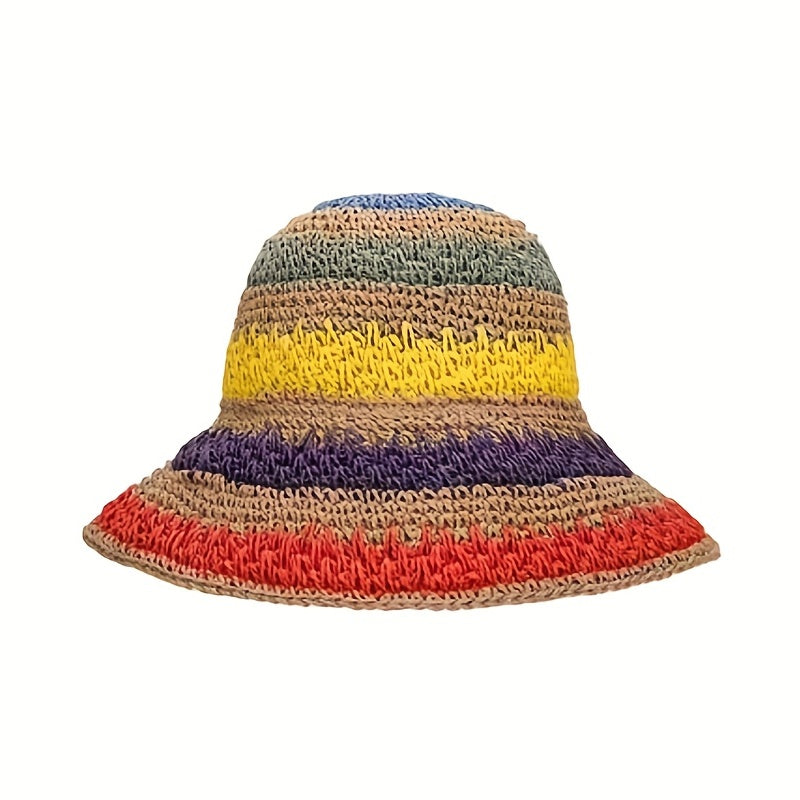 Rainbow Sun Protection Crochet Bucket Hat for Summer Vacation