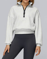 Half Zip Crop Hoodies Long Sleeve Pullover Cropped Top