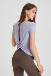 Back Cutout Twist Knot Short Sleeve T-Shirt