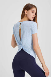 Back Cutout Twist Knot Short Sleeve T-Shirt
