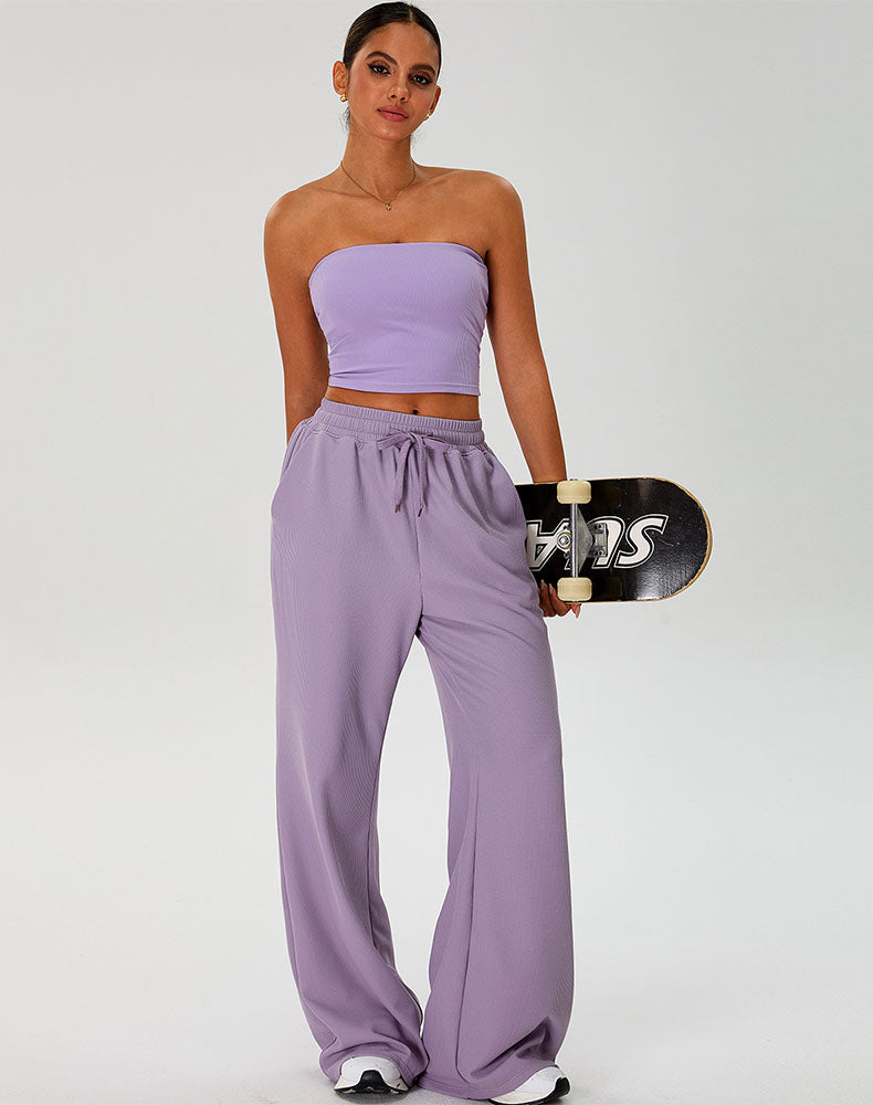 Activewear Set with Strapless Crop Tube Top and Sweatpant