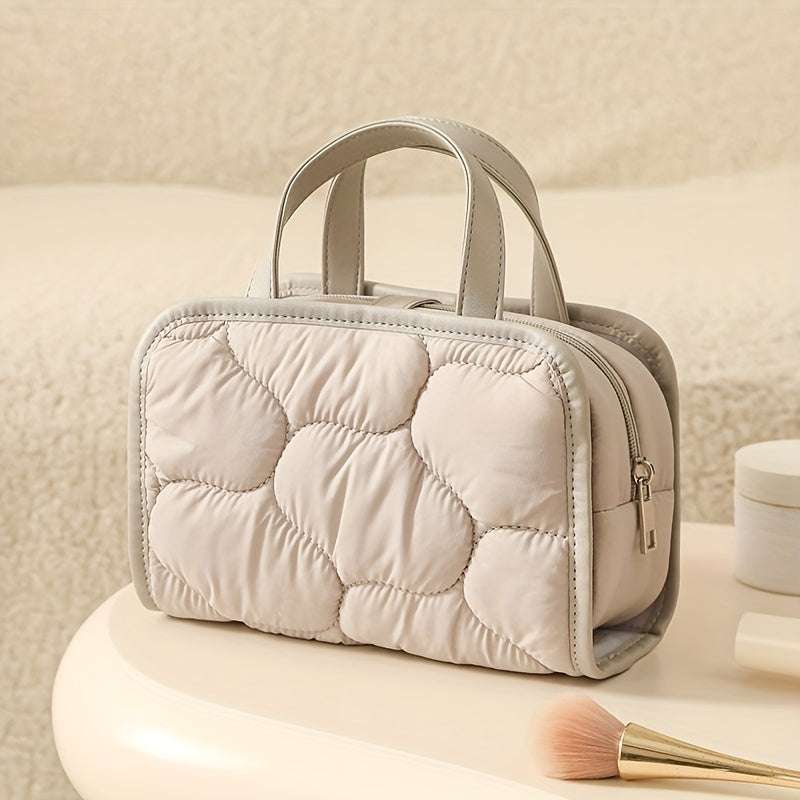 Solid Color Portable Cosmetic Bag with Handle | Easy Travel Storage