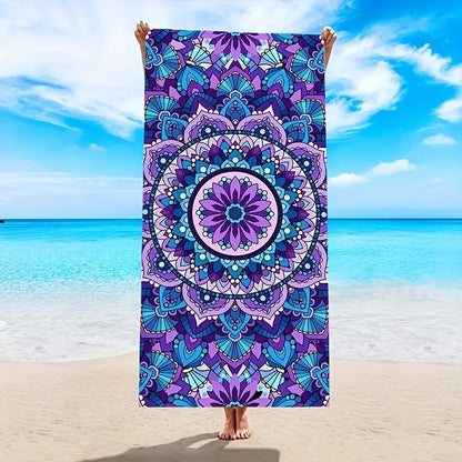 Purple Geometric Floral Graphic Beach Towel