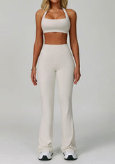 Activewear Set with Halter Sports Bra and Flared Pant