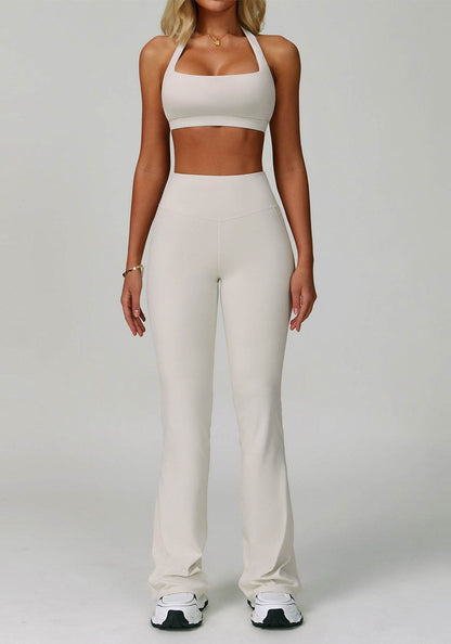 Activewear Set with Halter Sports Bra and Flared Pant