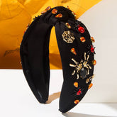 Halloween Spider Wide Top Knot Headband with Rhinestone