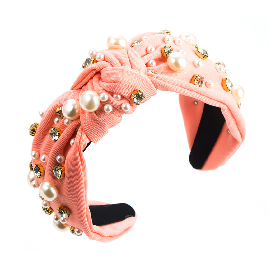 Pearl Rhinestone Jeweled Knotted Headband