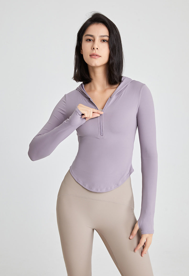 Women Slim Compression Half Zipper Sports Yoga Hoodie