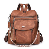 PU Leather Big Capacity Backpack With Tassels