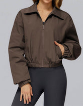 Stand Collar Casual Jacket Long Sleeve Tight Hem Crop Tops