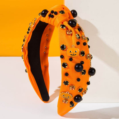 Halloween Pearl Knotted Headband with Pumpkin and Ghost