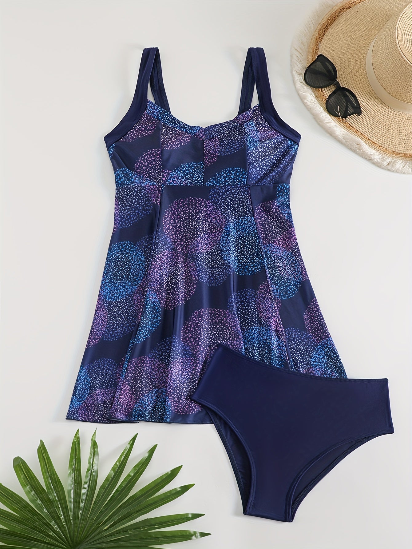 Fashionable Printed V-Neck Skirted Tankini Set