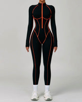 Three Dimensional Line Sports Backless Long Sleeve Jumpsuit