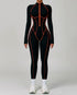 Three Dimensional Line Sports Backless Long Sleeve Jumpsuit
