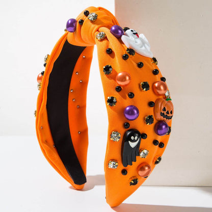 Halloween Pearl Knotted Headband with Pumpkin and Ghost