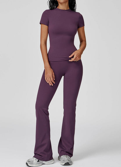 Sports Wear with Short Sleeve T-Shirt and Flared Leg Pants