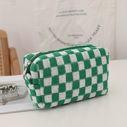 Checkered Knitted Cosmetic Bag