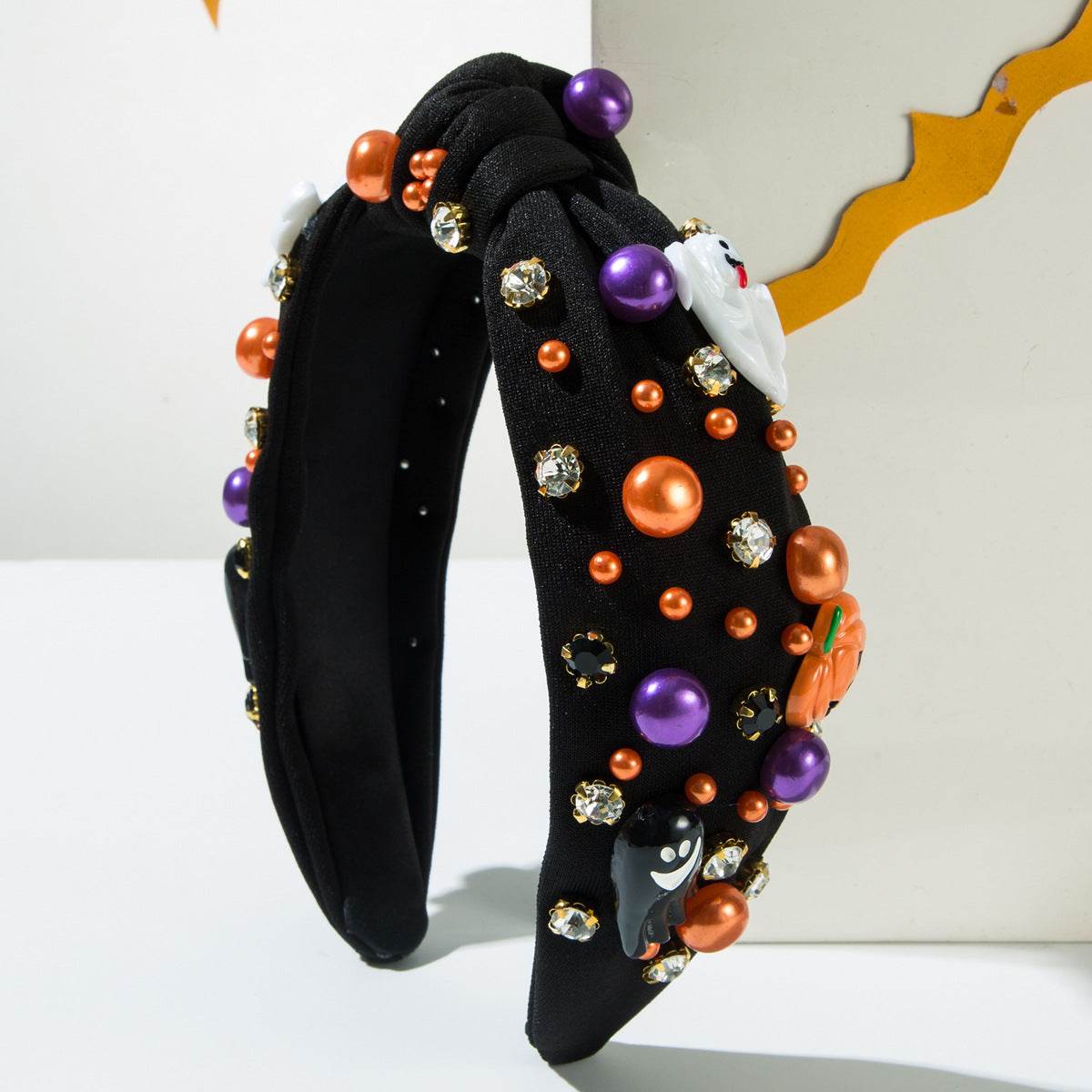 Halloween Pearl Knotted Headband with Pumpkin and Ghost