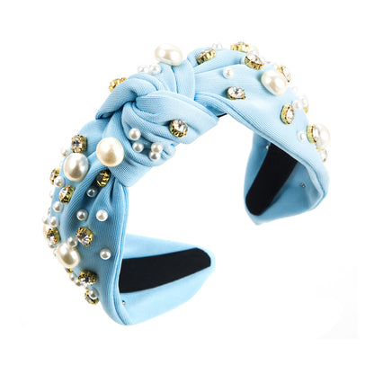 Pearl Rhinestone Jeweled Knotted Headband