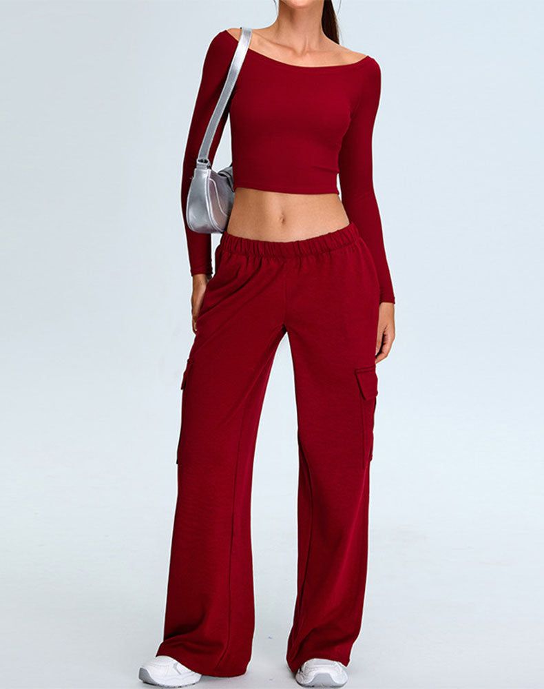 Activewear Set with Off-Shoulder Top and Sweatpant