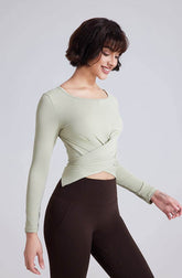 Cross Button Slim Yoga Long Sleeve T-Shirt