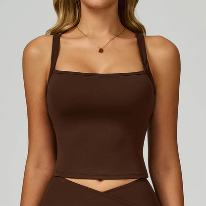 Wide Shoulder Straps Sport Tank Top with Removable Chest Pad