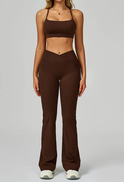 Activewear Set with Cross Back Bra and Flared Pant