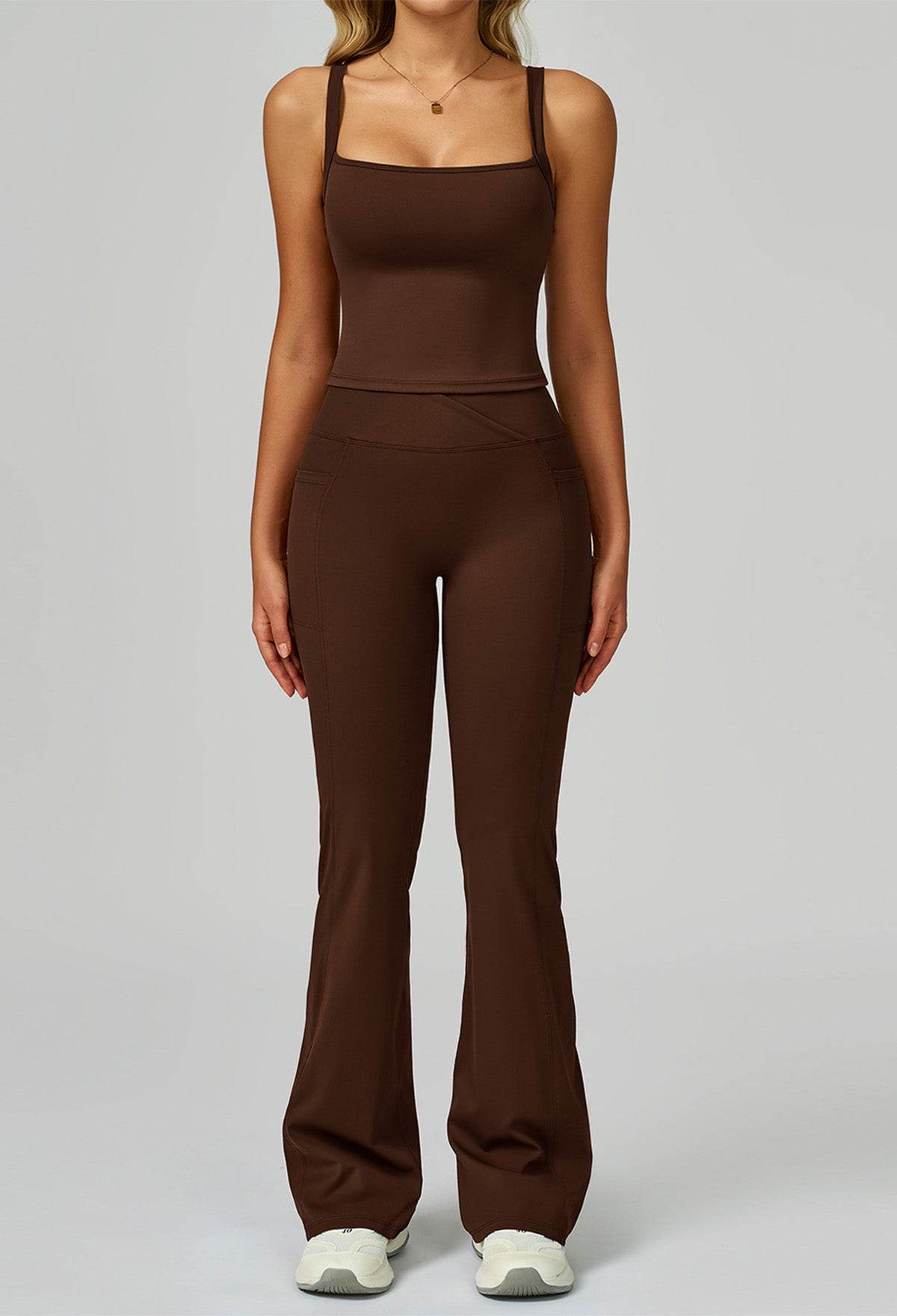 Activewear Set with Wide Strap Tank Top and Flared Pant