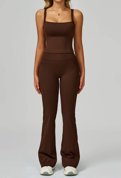 Activewear Set with Wide Strap Tank Top and Flared Pant