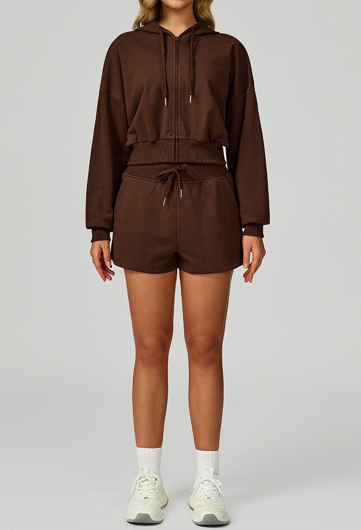 Sport Set with Long Sleeve Hoodie Jacket and Casual Short