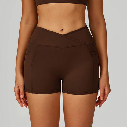 Cross Waist Yoga Shorts with Pockets