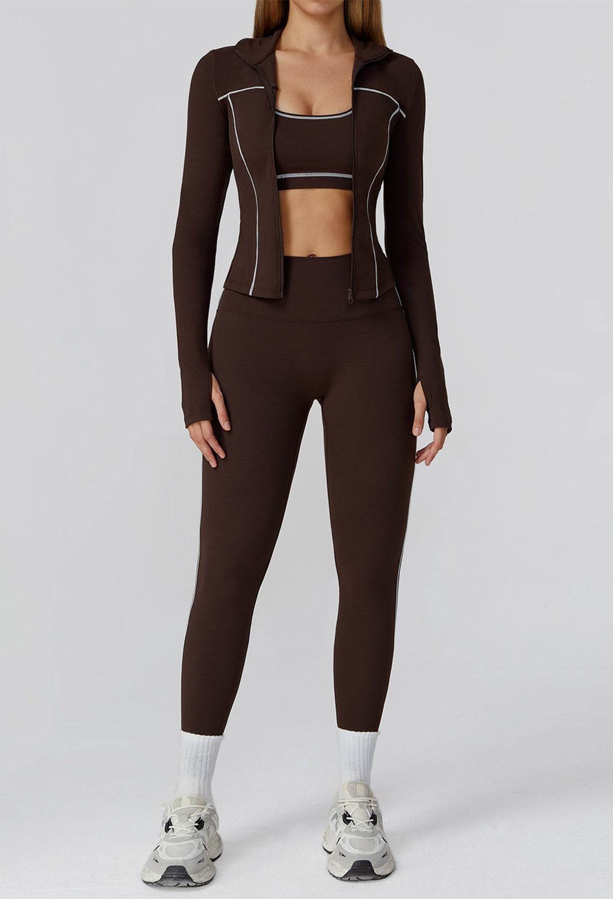 3 Pieces Athletic Wear with Sports Bra, Jacket and Legging