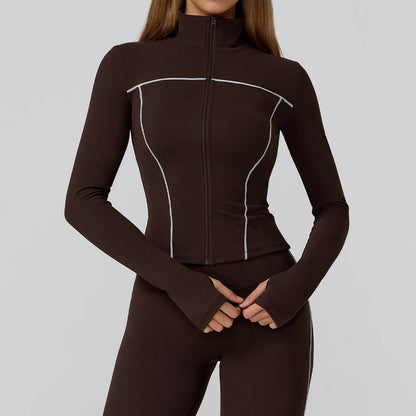 Cropped Running Jacket Slim Fit Athletic Top with Thumb Hole