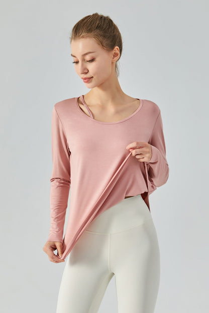 Crew Neck Long Sleeve Curved Hem Tops for Stylish Comfort and Fit