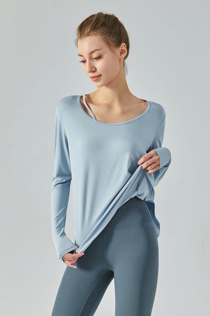 Crew Neck Long Sleeve Curved Hem Tops for Stylish Comfort and Fit