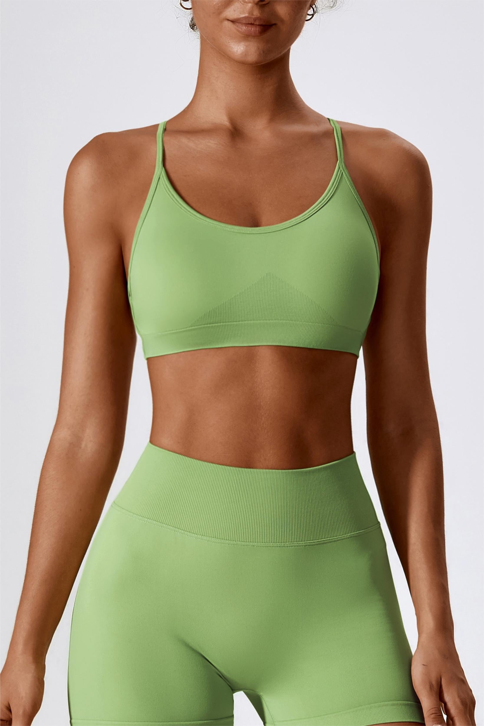 Strappy Back Seamless Sports Bra - Fashionable Fitness Choice 