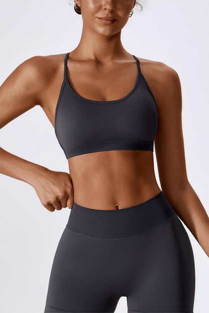 Strappy Back Seamless Sports Bra - Fashionable Fitness Choice 