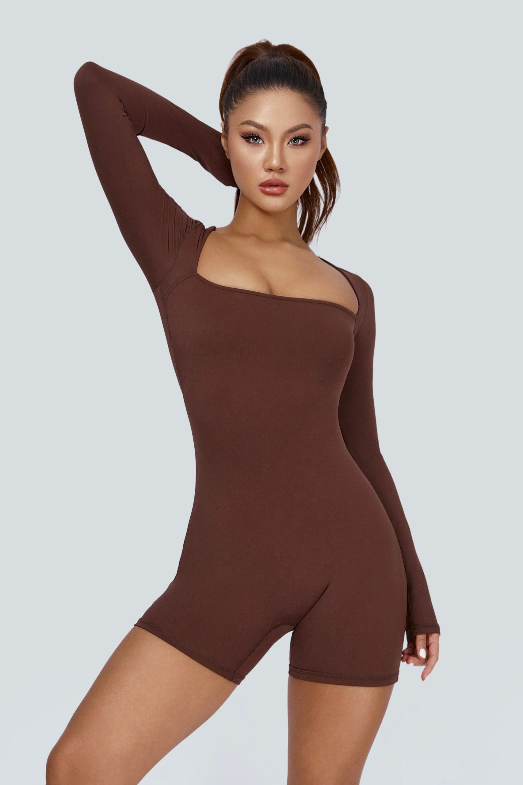 Square Neckline Long Sleeves Bodysuit