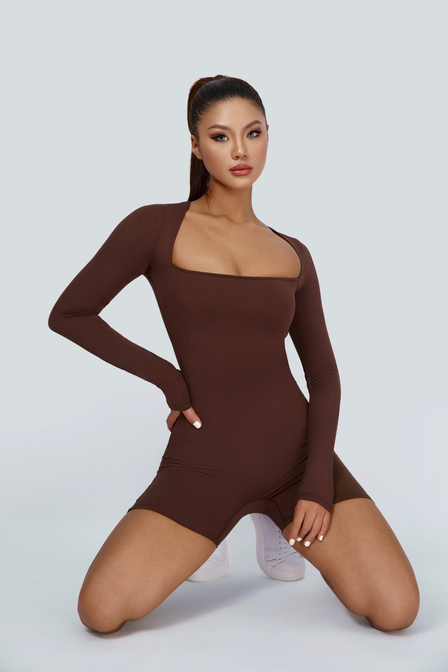 Square Neckline Long Sleeves Bodysuit