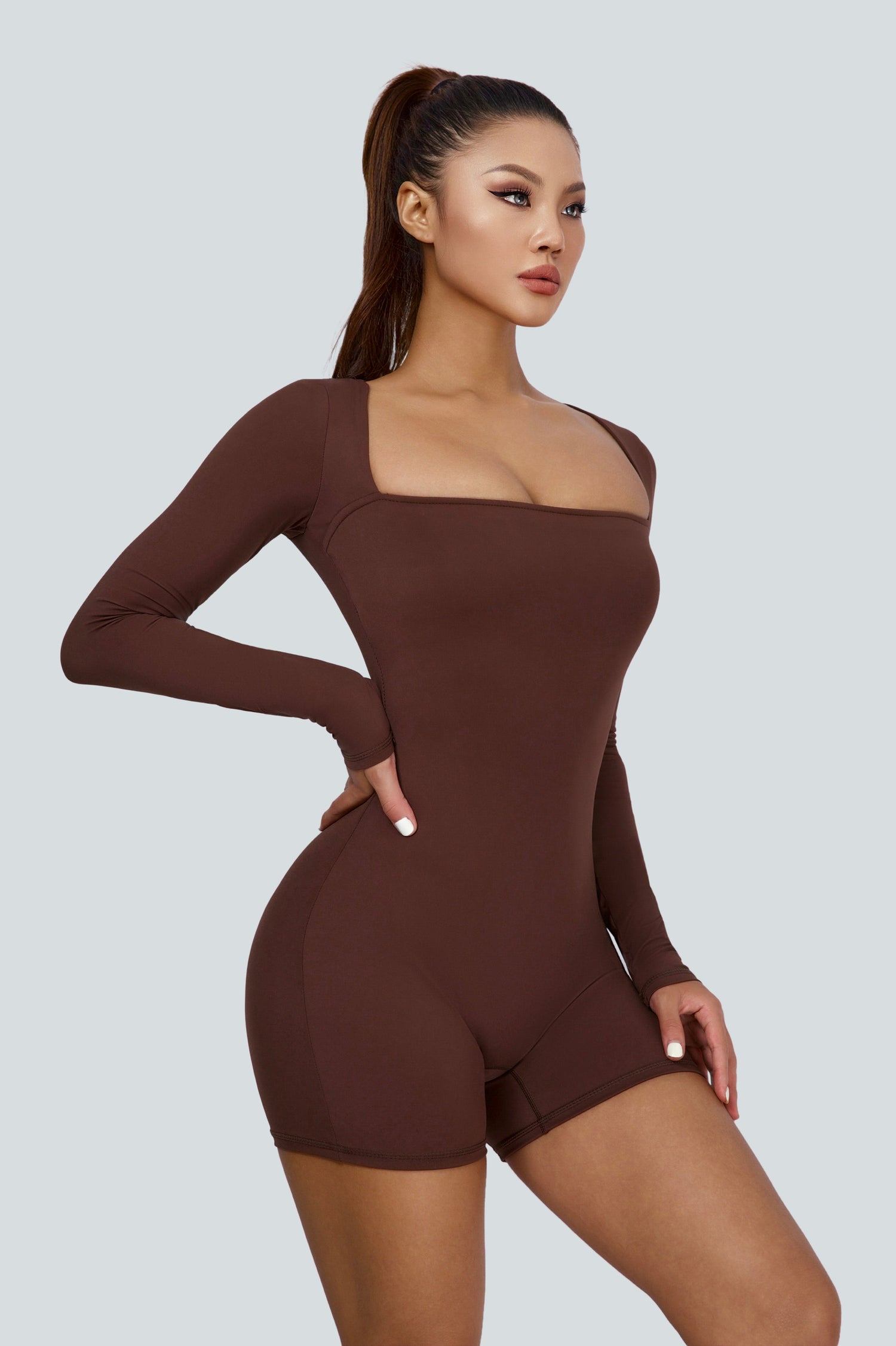 Square Neckline Long Sleeves Bodysuit