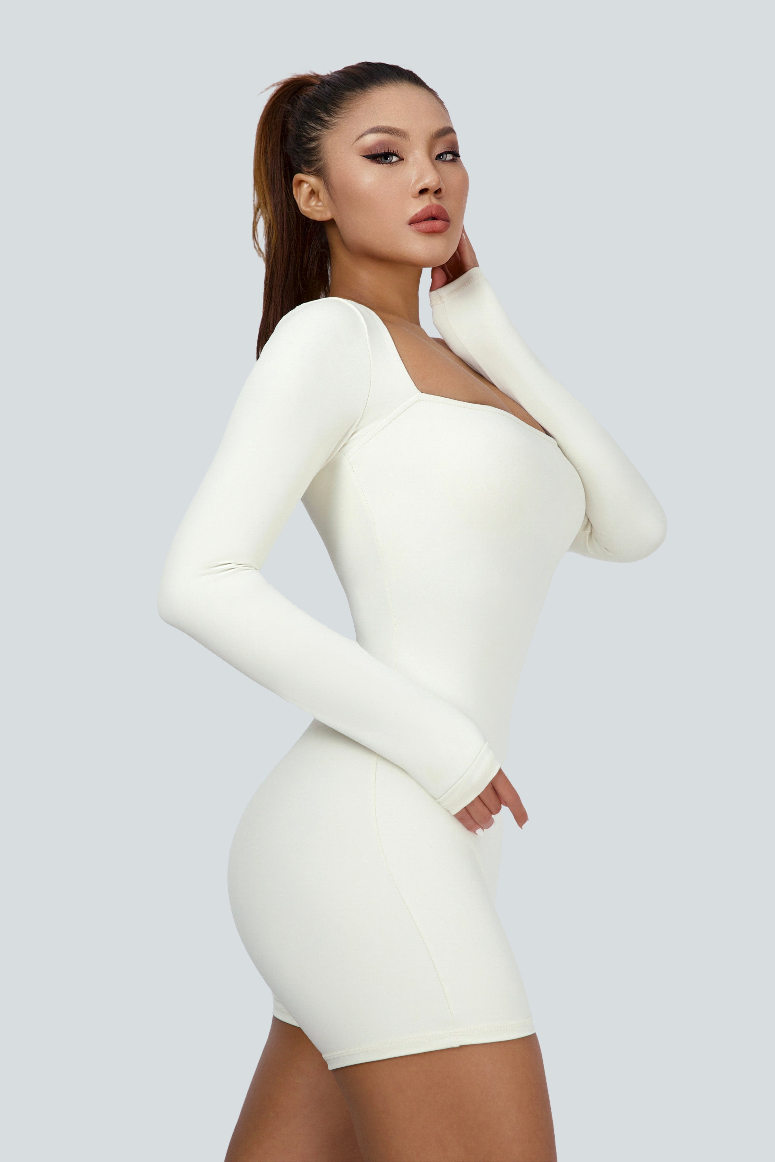 Square Neckline Long Sleeves Bodysuit