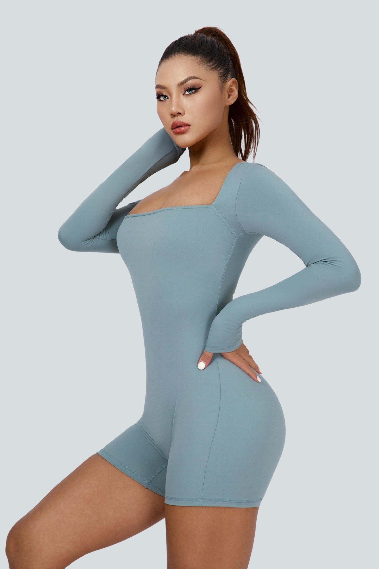 Square Neckline Long Sleeves Bodysuit